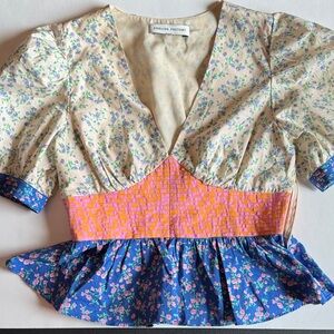 English Factory Floral Blouse with Pink and Blue Accents